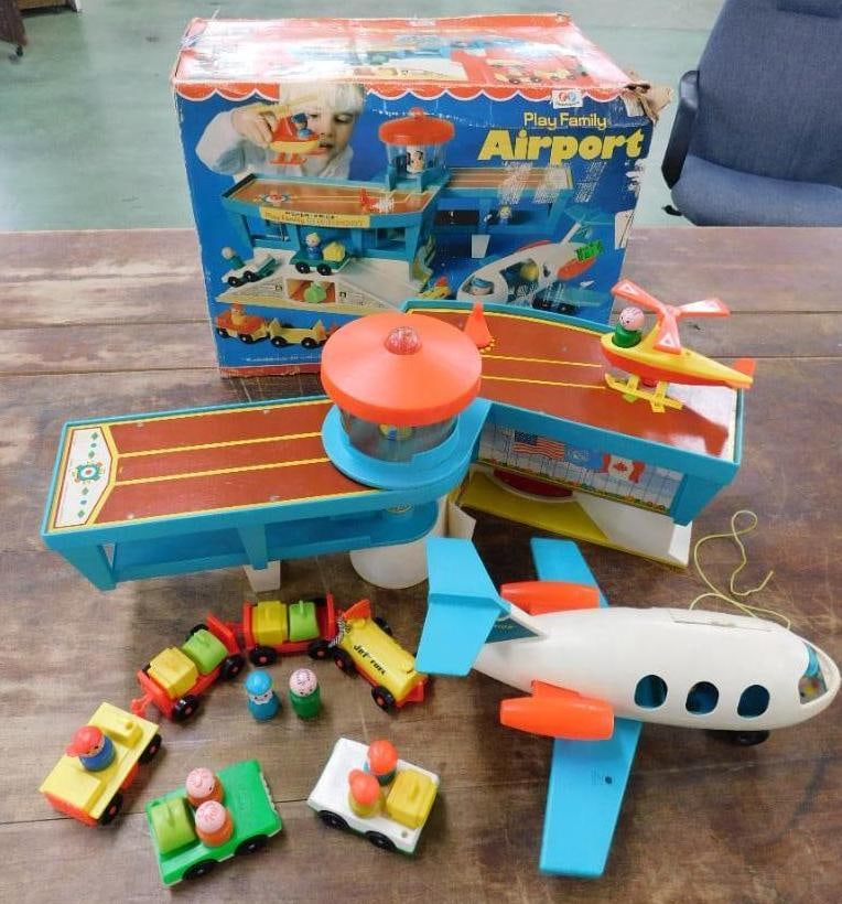 Vintage Fisher Price "Play Family Airport" All Pieces Included are Pictured - Original Box: See Photos for Condition and Details