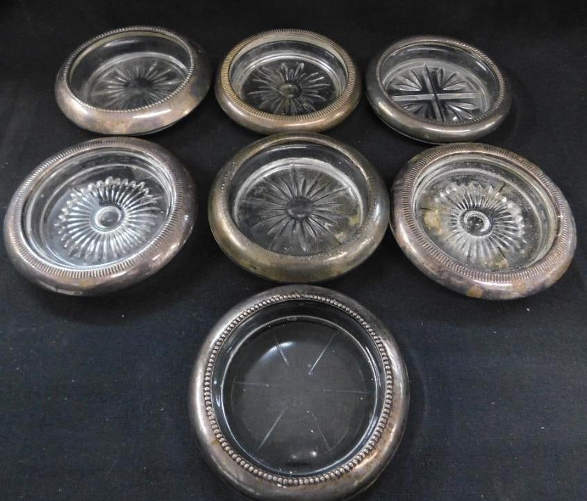 Sterling Silver - Group of 7 Misc. Silver Rimmed Coasters (1 of 10)