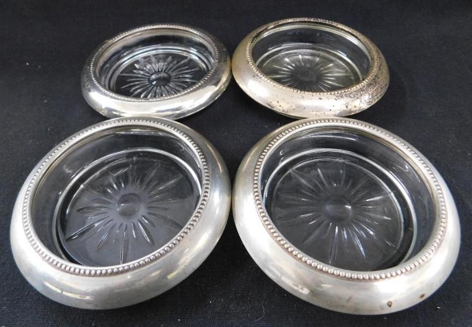 Sterling Silver - Set of 4 Matching Silver Rimmed Coasters in Original Box: See Photos for Condition and Details