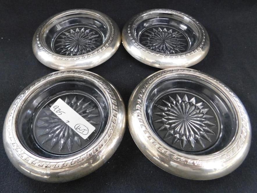 Sterling Silver - Set of 4 Matching Silver Rimmed Coasters (1 of 7)