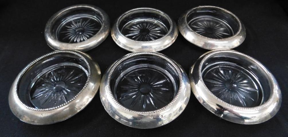 Sterling Silver - Group of 8 Matching Silver Rimmed Coasters: See Photos for Condition and Details