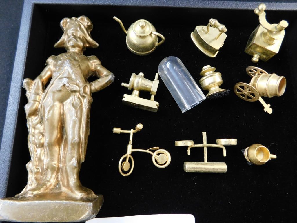 Tray Lot of Brass Miniatures - 5.5" Brass Statue: See Photos for Condition and Details