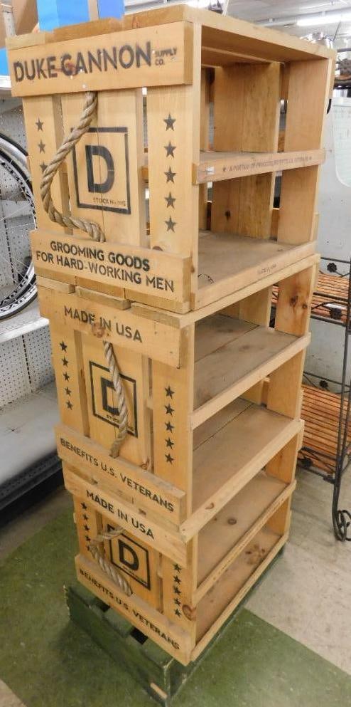 3 Duke Cannon Wood Crates with Rope Handles - Each 16" x 22" x 17.5": See Photos for Condition and Details