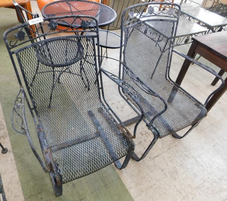 Pair of Wrought Iron Spring Chairs - Damage on One Seat - Each 35" x 24"x 24" (1 of 8)