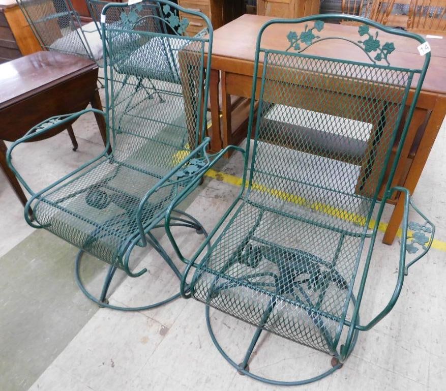 Pair of Wrought Iron Swivel Outdoor Chairs - Each 40" x 29" x 24" (1 of 10)