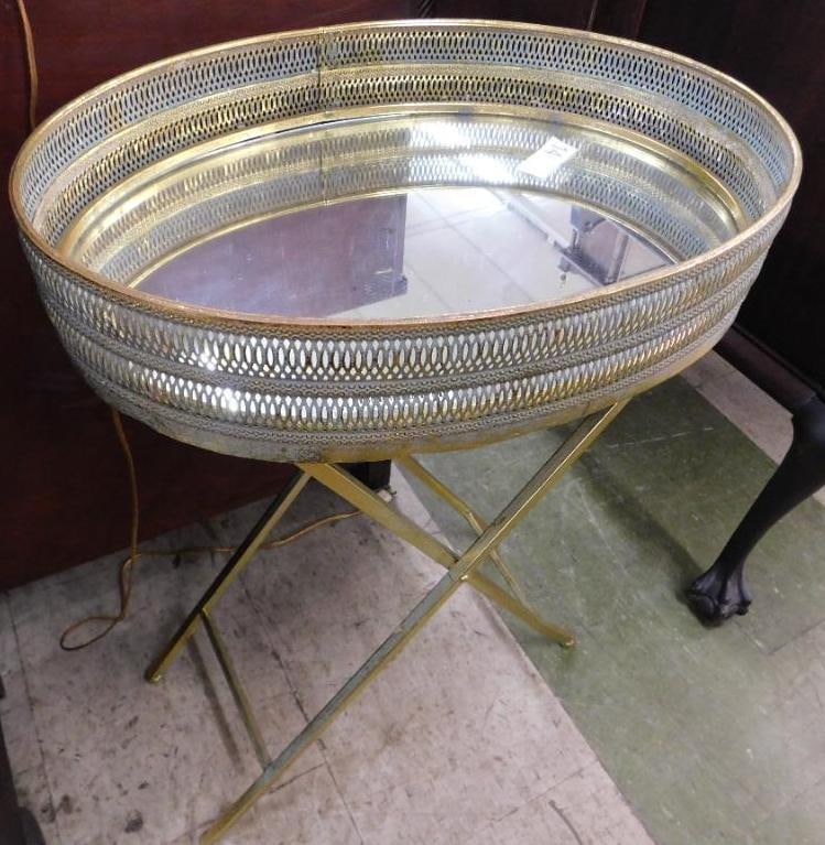 Mirrored Brass Gallery Table - 30" x 20" x 15": See Photos for Condition and Details