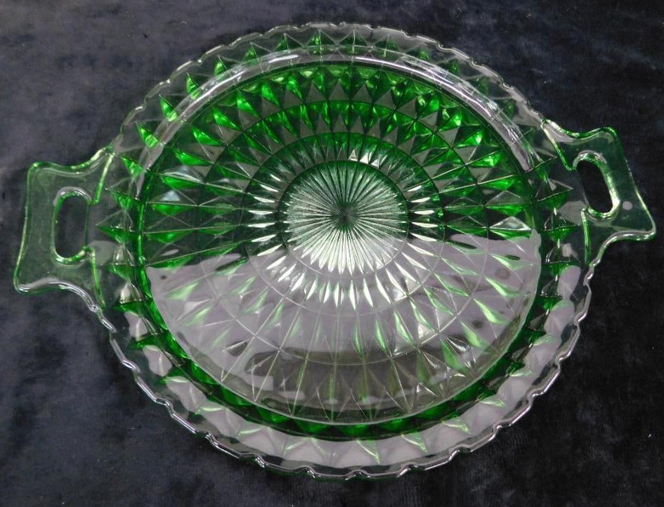Vaseline / Uranium Glass Handled Platter - 1" x 12.5" x 10.25" (1 of 8)