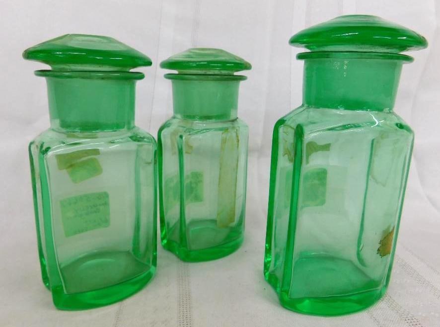 Group of 3 Vintage Apothecary Jars - Vaseline / Uranium - 2-5.5" - 1-6" Tall (1 of 13)