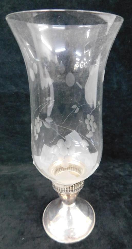 Sterling Silver - Weighted Candle Holder with Glass Shade: See Photos For Condition and Details