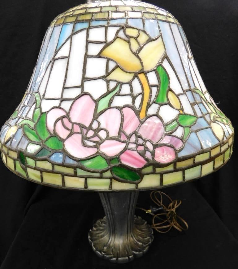 Large Newer Stained Glass Lamp Shade - Rose Theme - 22" x 19" (1 of 10)