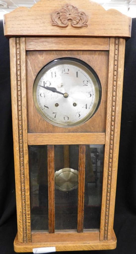 Vintage Unmarked German Wall Clock - 29.5" x 12" x 6.25": See Photos For Condition and Details