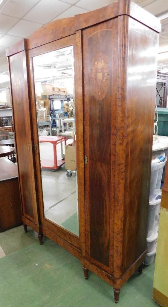 Break Down Inlaid Armoire - with Key 88" x 60" x 19": See Photos For Condition and Details