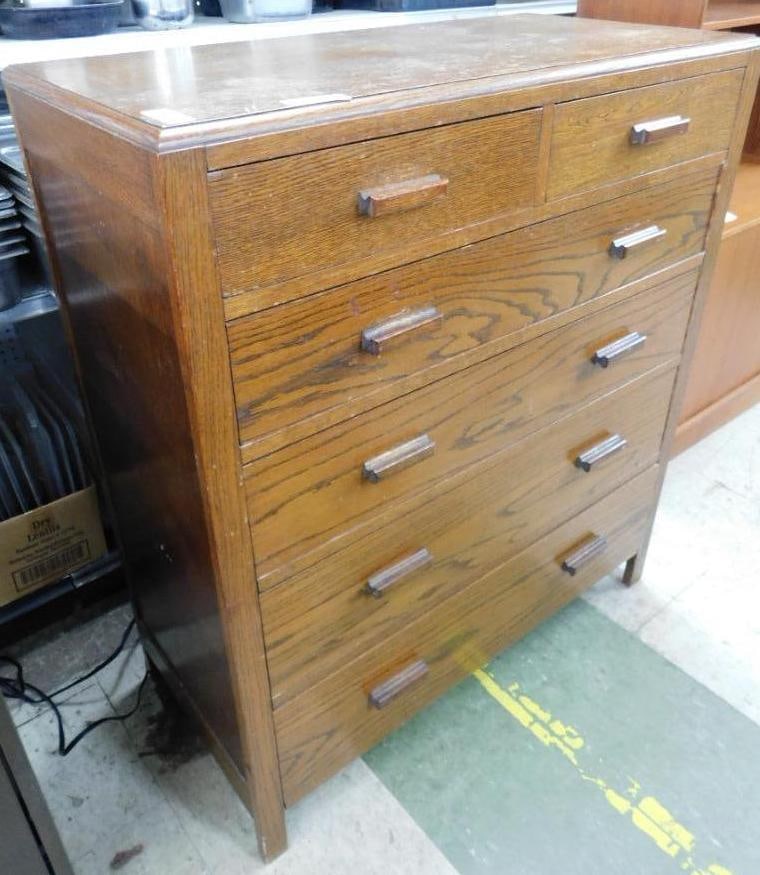 2 Over 4 Oak Highboy Dresser - 45" x 39" x 20": See Photos For Condition and Details