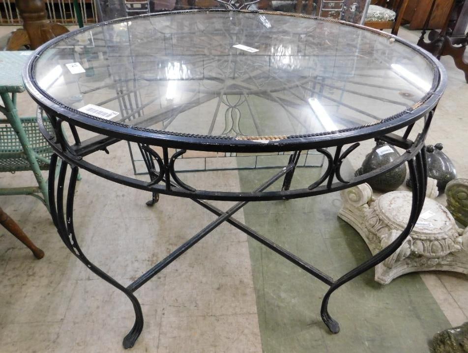 Metal Glass Top Patio Table - 30" x 36": See Photos For Condition and Details