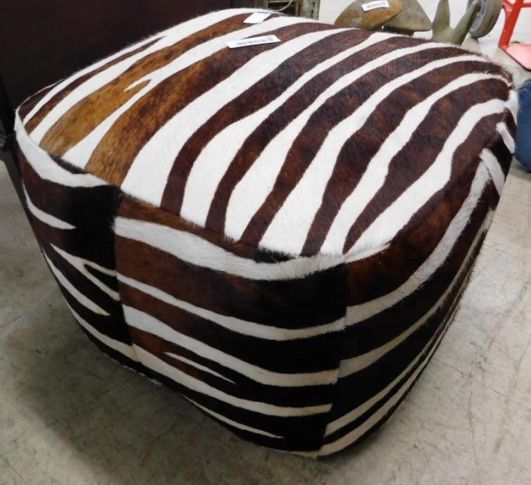 Fax Zebra Ottoman - 15" x 21" x 21": See Photos For Condition and Details