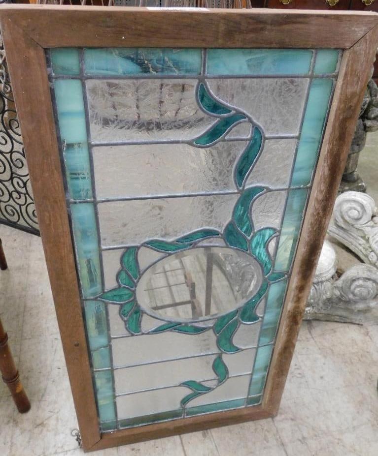 Turquoise Stained Glass Panel - 2 Small Cracks - 33" x 17": See Photos For Condition and Details
