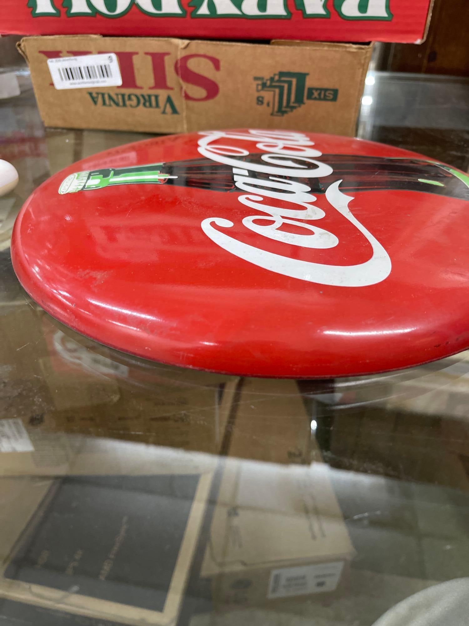 1990 The Coca-Cola Company Round Button Metal Sign - 6