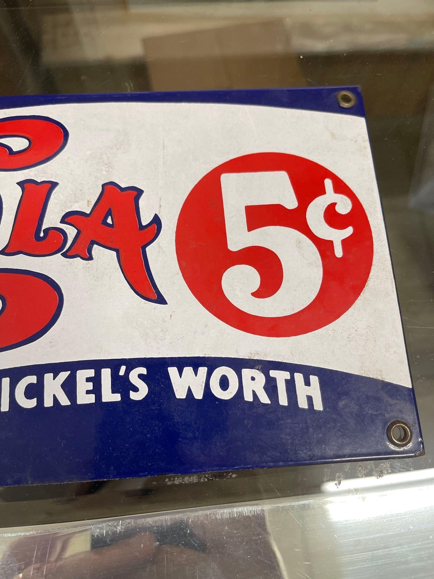 Drink Pepsi-Cola 5 Cent Porcelain Sign - 6