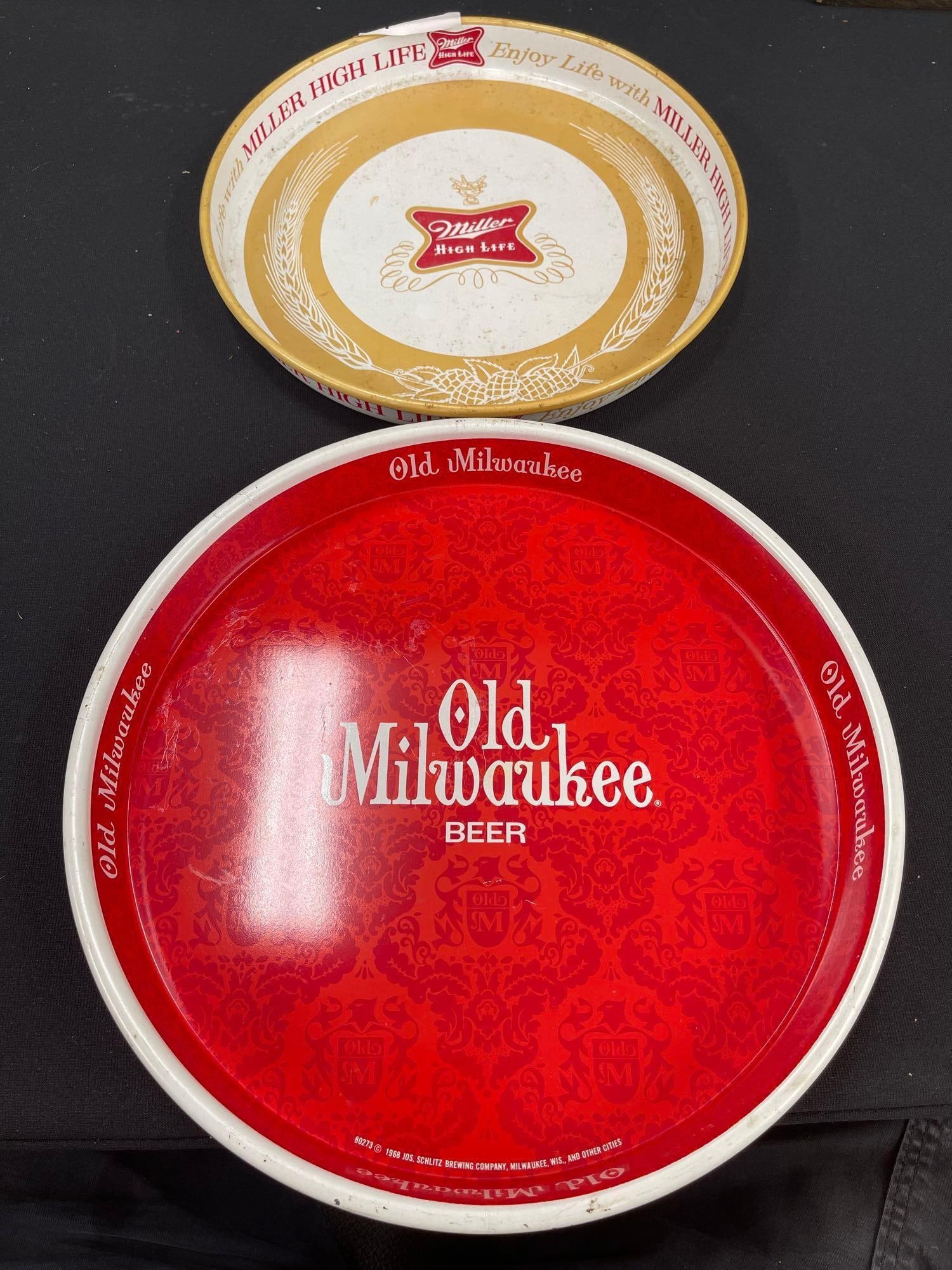 2 Beer Trays Old Milwaukee and Miller High Life: Old Milwaukee 13 Miller High Life 12 