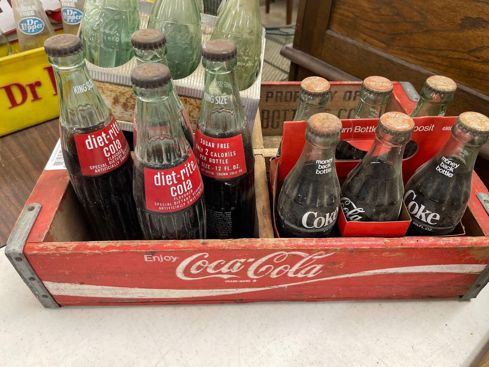 Wooden Coca Cola Crate, Metal Carrier and Bottles (1 of 4)