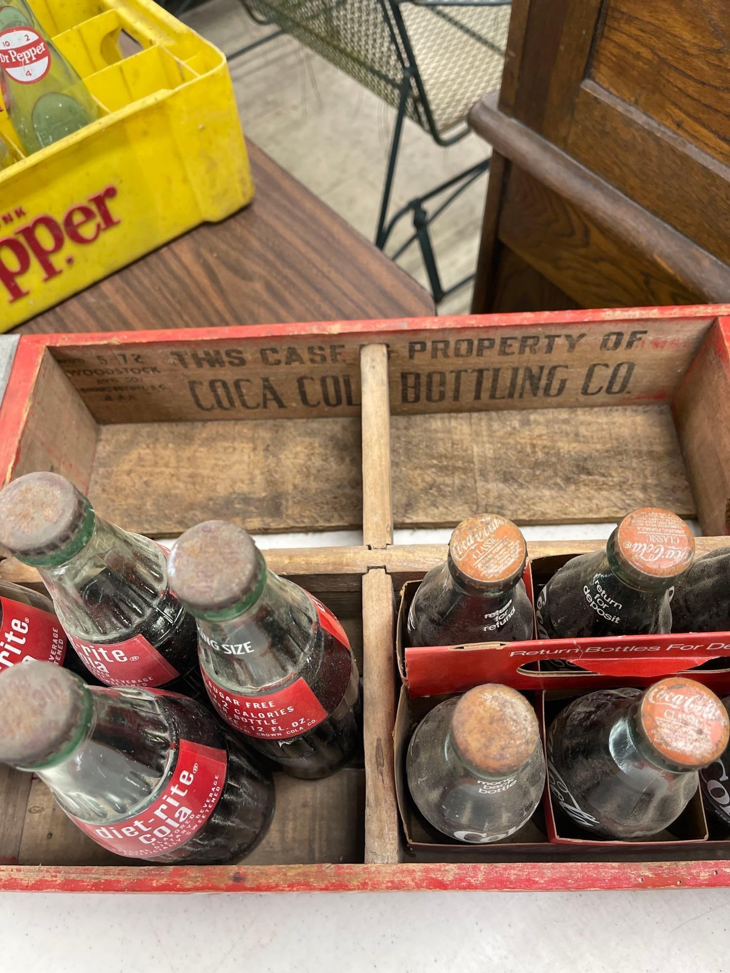 Wooden Coca Cola Crate, Metal Carrier and Bottles - 4