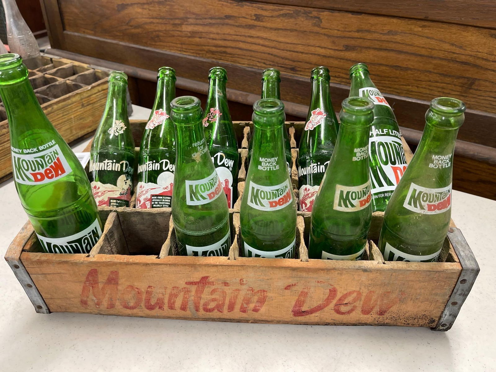 Wooden Mountain Dew Crate With Bottles: Wooden Mountain Dew Crate With Bottles 