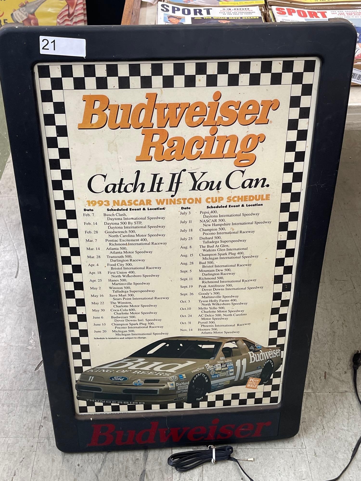 1993 Budweiser Racing Light Up Sign: 1993 Budweiser Racing Light Up Sign 