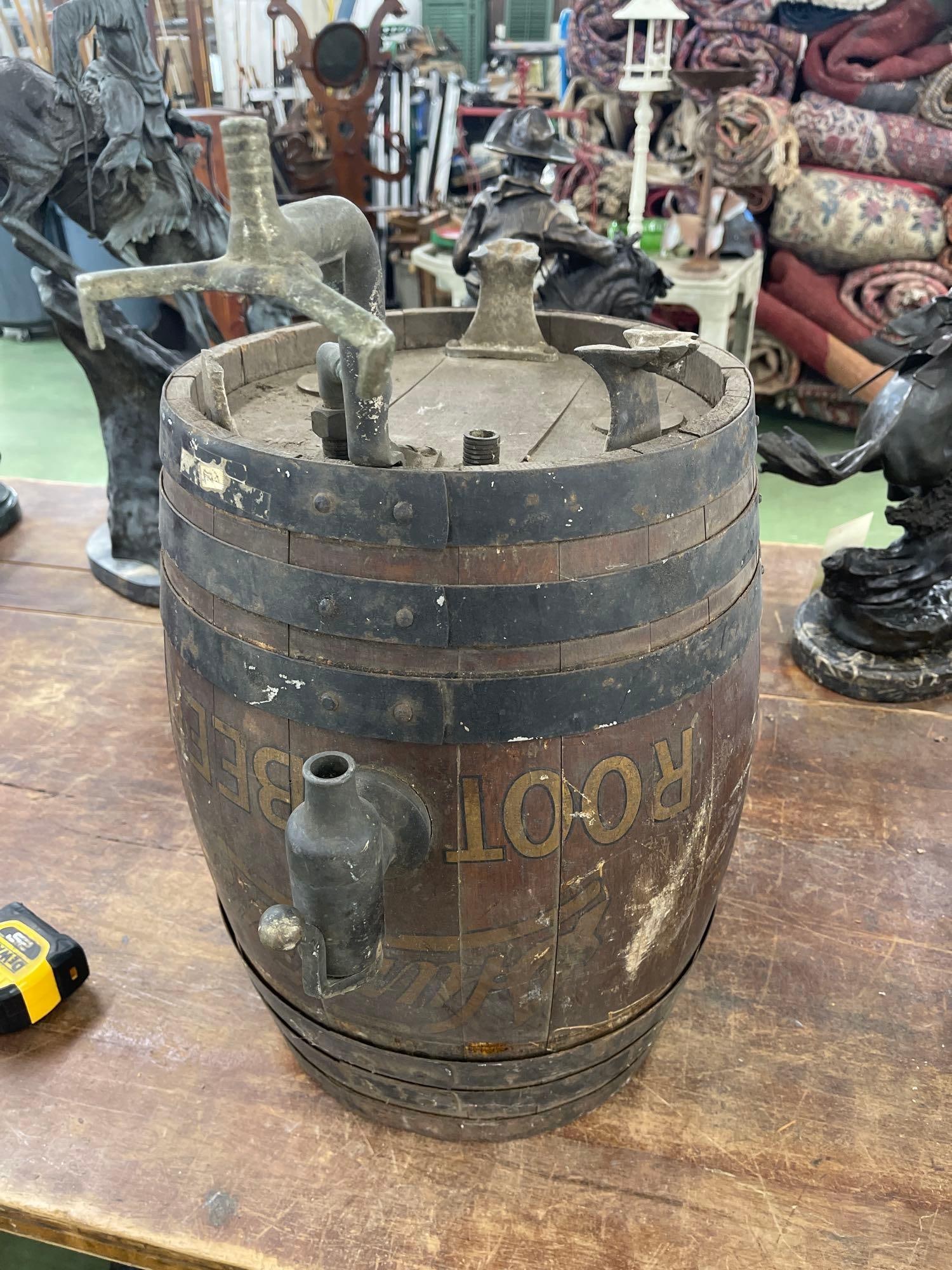 Root Beer Barrel Dispenser 1 Broken Foot: 24 X 16 Missing Lid 