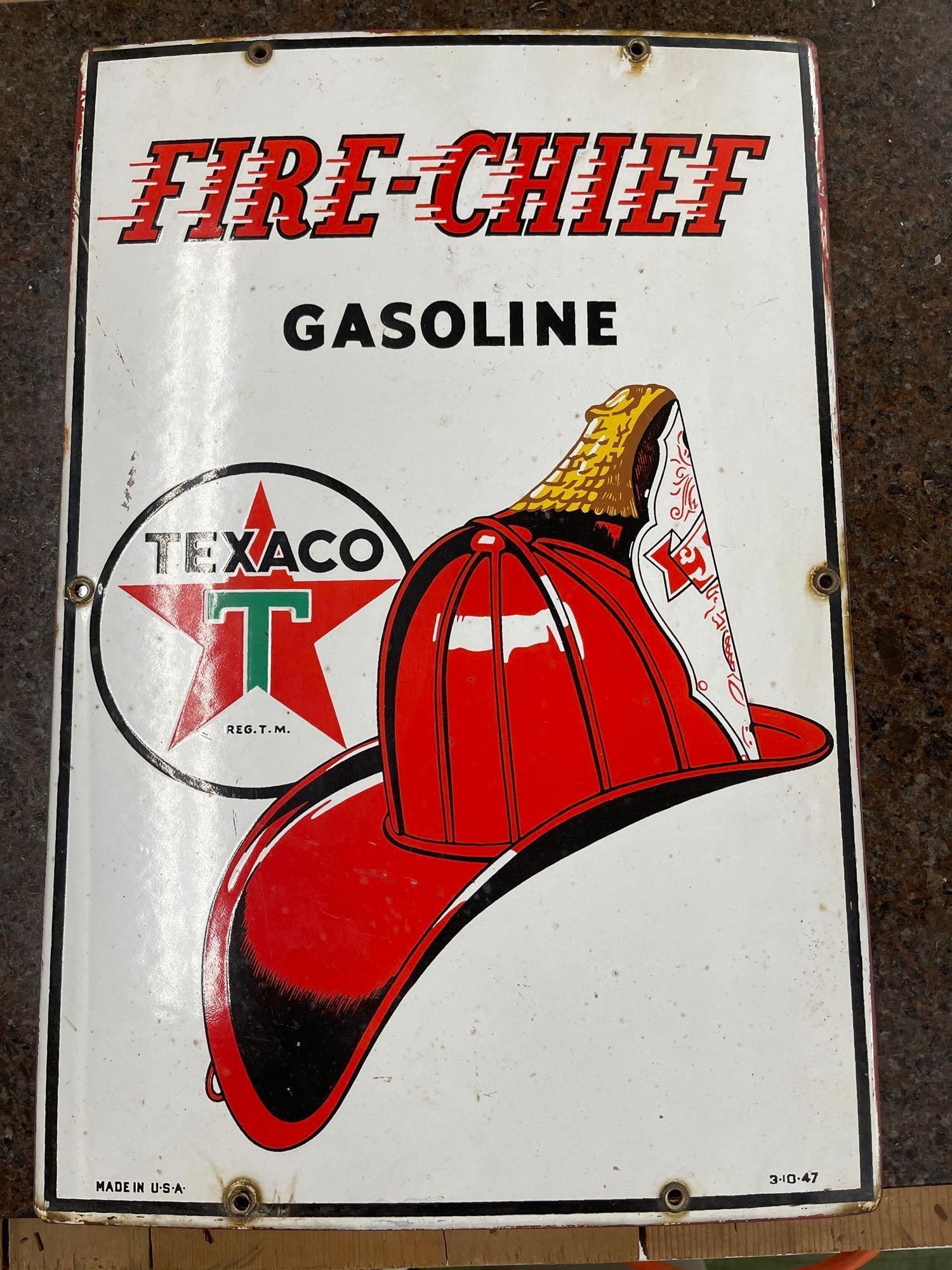 Fire Chief Texaco Porcelain Sign 3-10-47 (1 of 2)