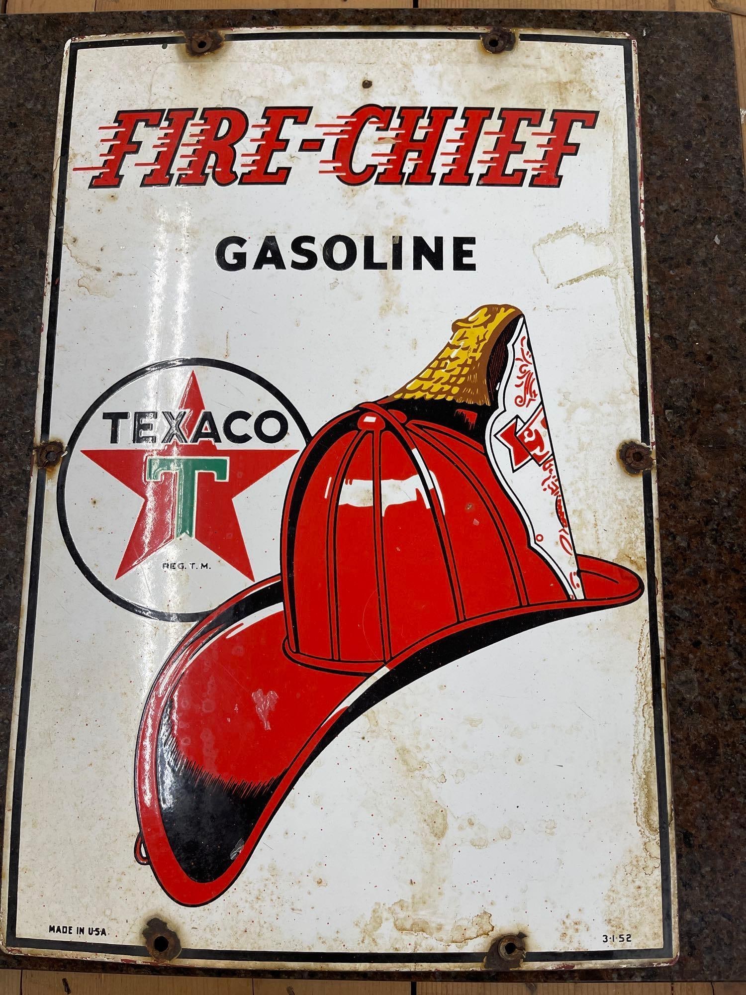 Fire Chief Texaco Porcelain Sign 3-1-52 (1 of 2)