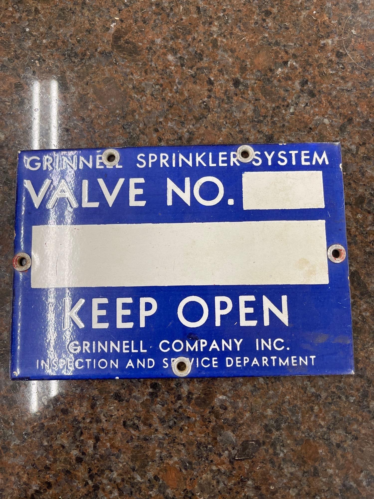 Grinnell Sprinkler Porcelain Sign: 7 X 5 