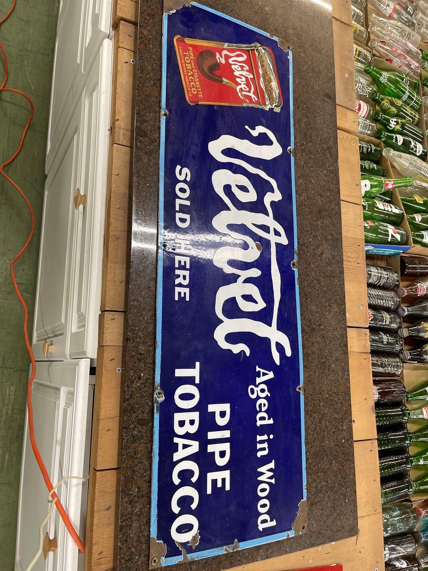 Velvet Pipe Tobacco Porcelain Sign: 39 X 12 