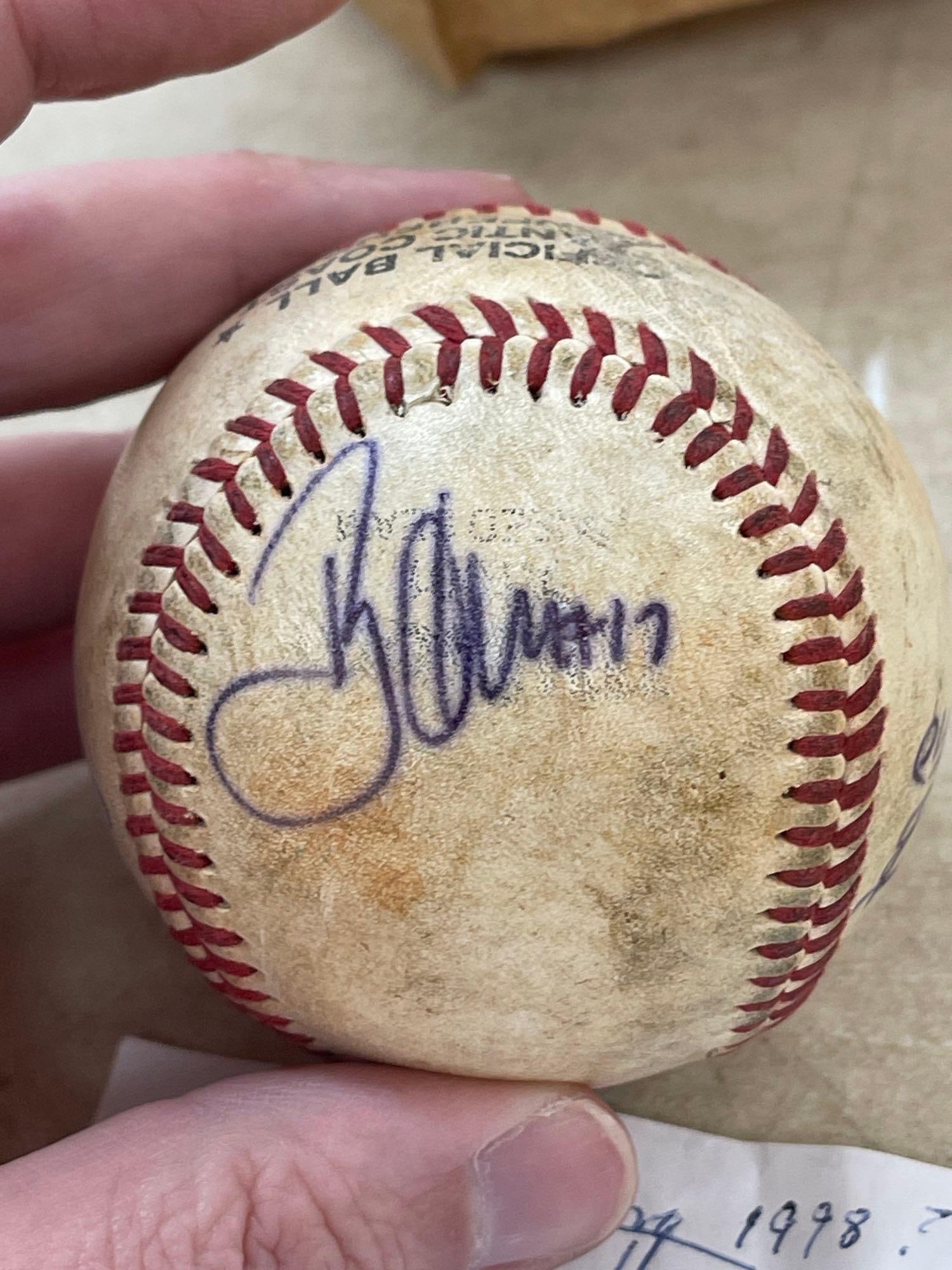 Baseball Autographed by Scott Winchester Brett Tomlinson Eddie Tombesee - 3