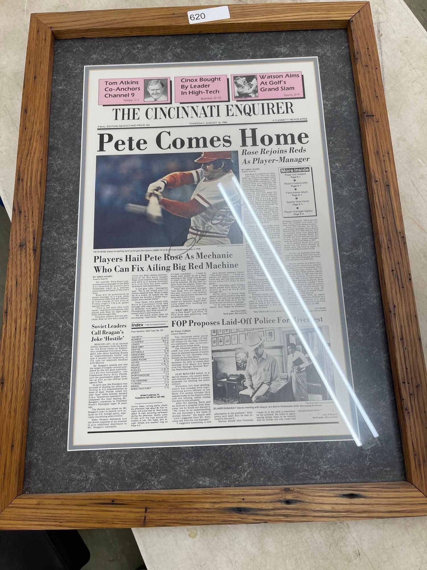 Autographed by Pete Rose Newspaper: As Pictured 22 X 30 