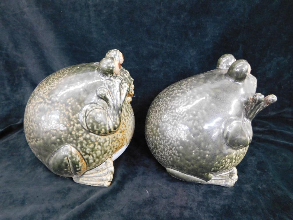 Pair of Ceramic Frogs - Garden / Porch Decor - Each 8.5" x 8" x 8" - 4
