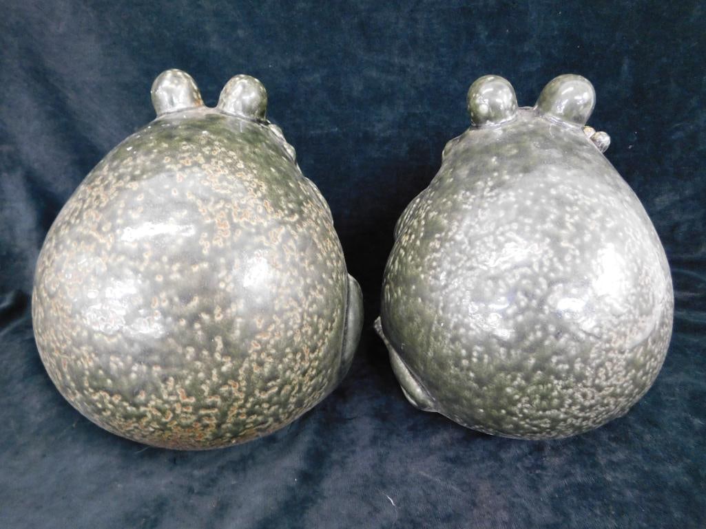 Pair of Ceramic Frogs - Garden / Porch Decor - Each 8.5" x 8" x 8" - 5