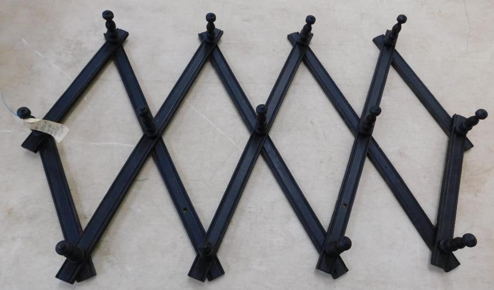 Early Coat and Hat Rack - Wall Hung - 22" x 6" x 3.5" Closed: See Photos For Condition and Details 