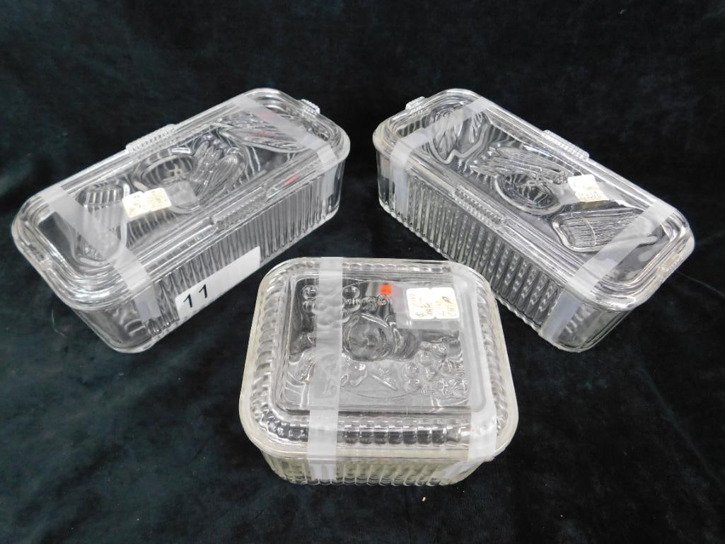 Group of 3 Vintage Lidded Refrigerator Dishes - Large 3.5" x8.5" x 4" - 11
