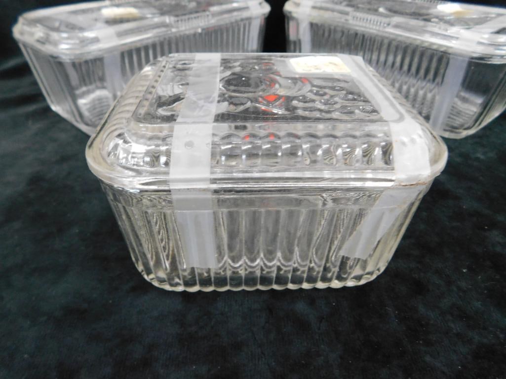 Group of 3 Vintage Lidded Refrigerator Dishes - Large 3.5" x8.5" x 4" - 6