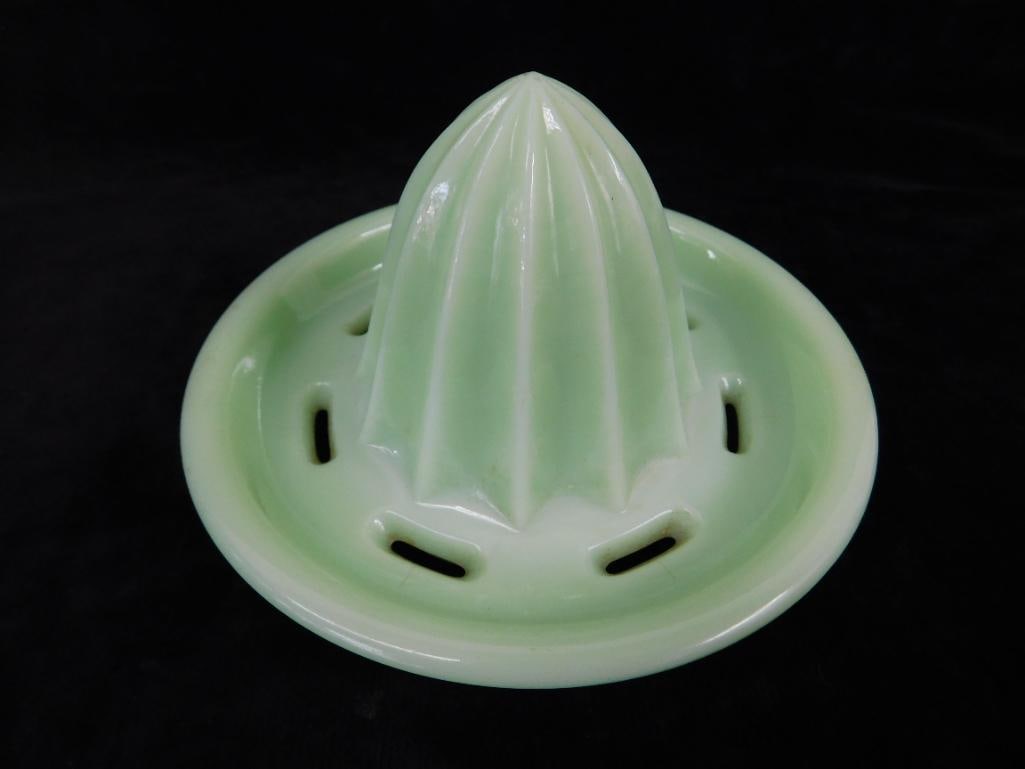 Group of 3 Vintage Jadeite Glass Pieces - Mixing Bowl For Mixer - Reamer - Small Bowl - 10