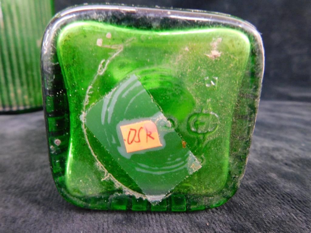 Box Lot with 2 Green Glass Spice Shakers and A Green Glass Tea Holder - 4