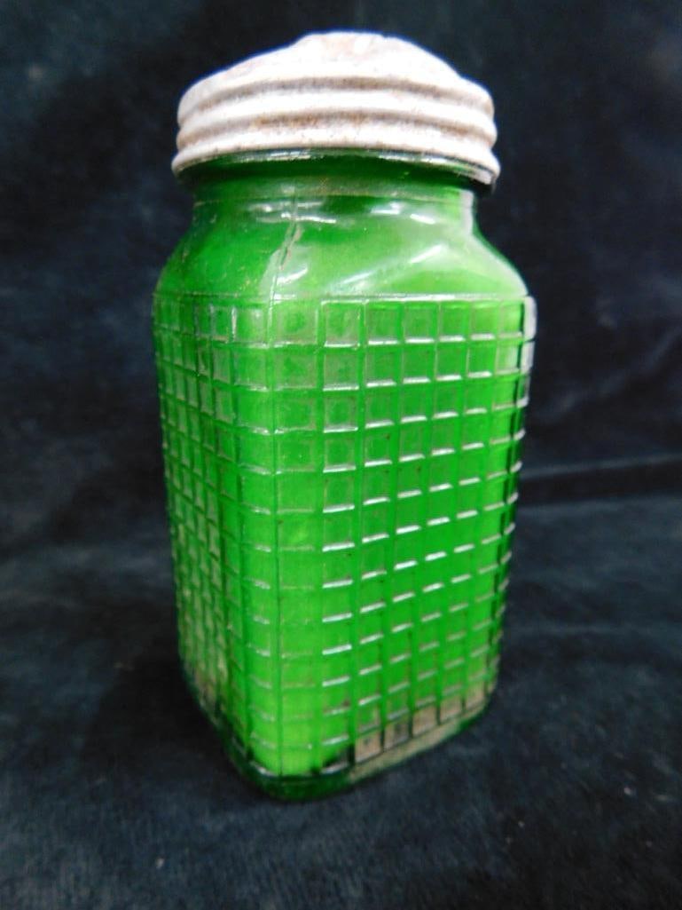 Box Lot with 2 Green Glass Spice Shakers and A Green Glass Tea Holder - 5