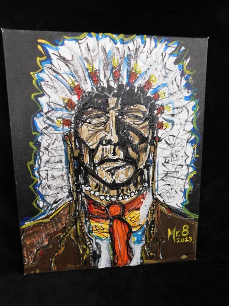 2023 Southern Folk Art - Mr. 8 - Native American - Oil On Canvas - 20" x 16" - 8