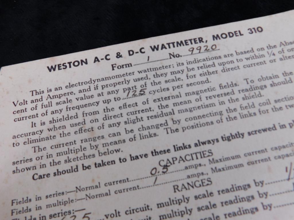 Vintage Weston AC and DC Wattmeter - Model 310 - Original Case - Untested - 6" x 10.5" x 8.25" - 8