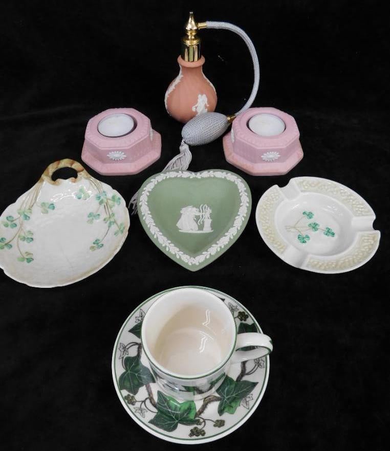 Box Lot with Vintage Wedgwood and Belleek: See Photos For Condition and Details 