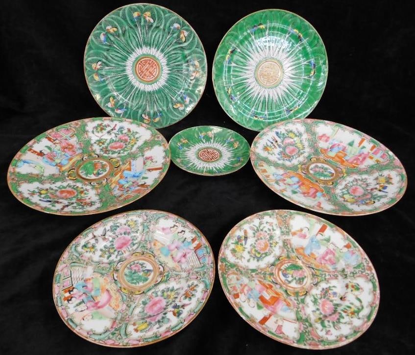 Box Lot with Vintage Chinese Porcelain / Pottery Pieces - Ranging From 5.5" to 9.5" Round (1 of 12)