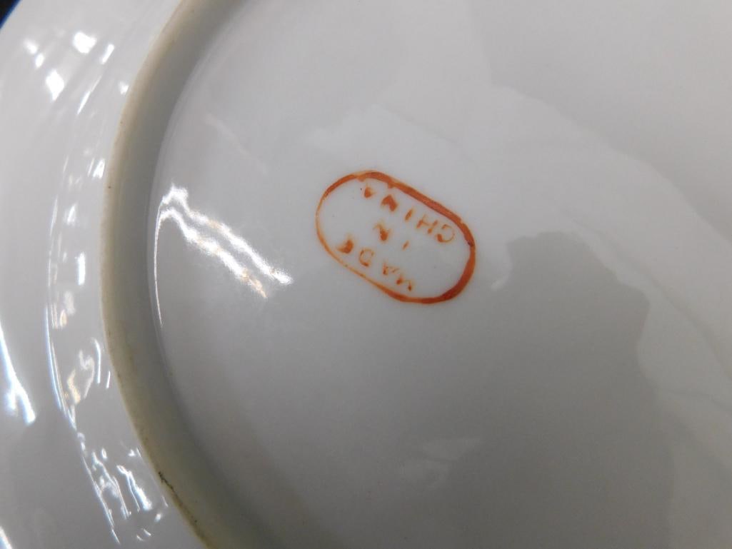 Box Lot with Vintage Chinese Porcelain / Pottery Pieces - Ranging From 5.5" to 9.5" Round - 5