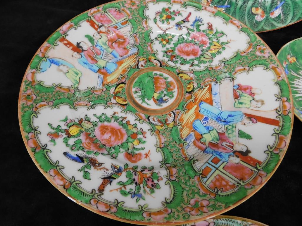 Box Lot with Vintage Chinese Porcelain / Pottery Pieces - Ranging From 5.5" to 9.5" Round - 6