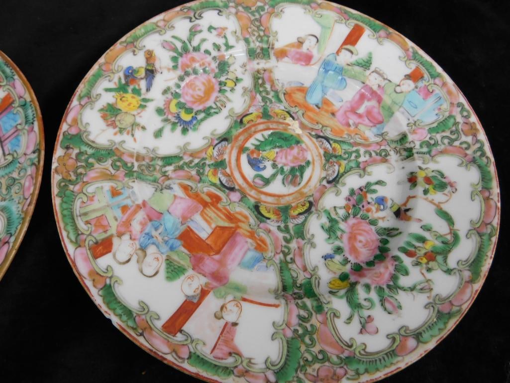 Box Lot with Vintage Chinese Porcelain / Pottery Pieces - Ranging From 5.5" to 9.5" Round - 8