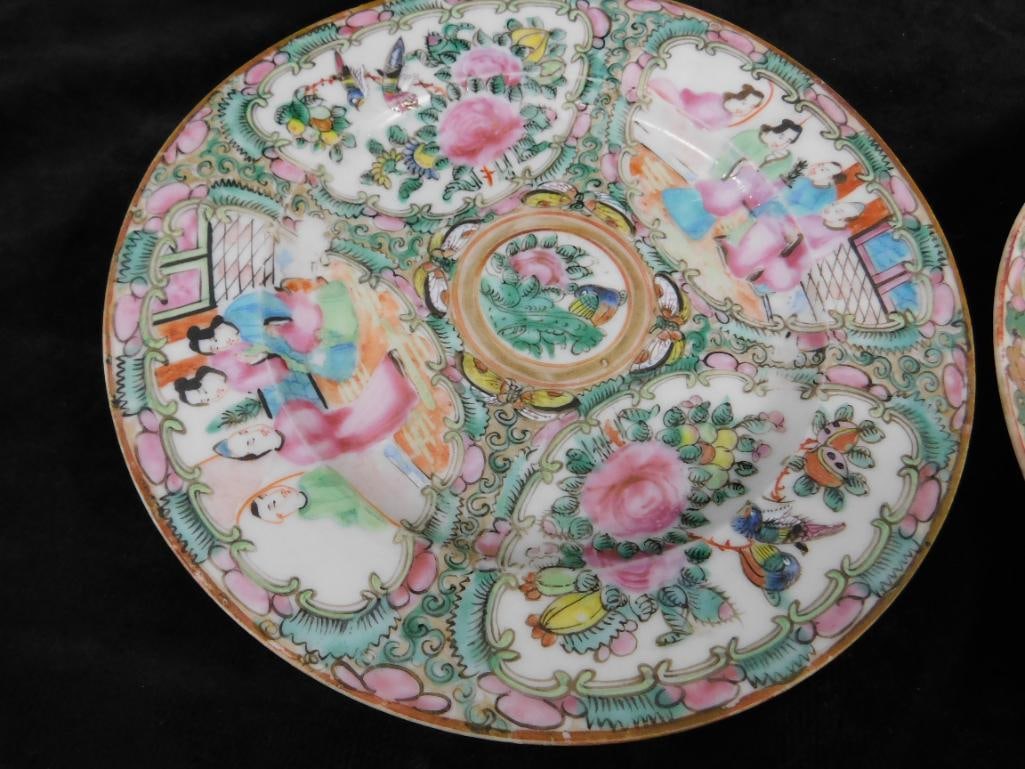 Box Lot with Vintage Chinese Porcelain / Pottery Pieces - Ranging From 5.5" to 9.5" Round - 9